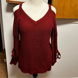 Red Cold Shoulder Long Sweater